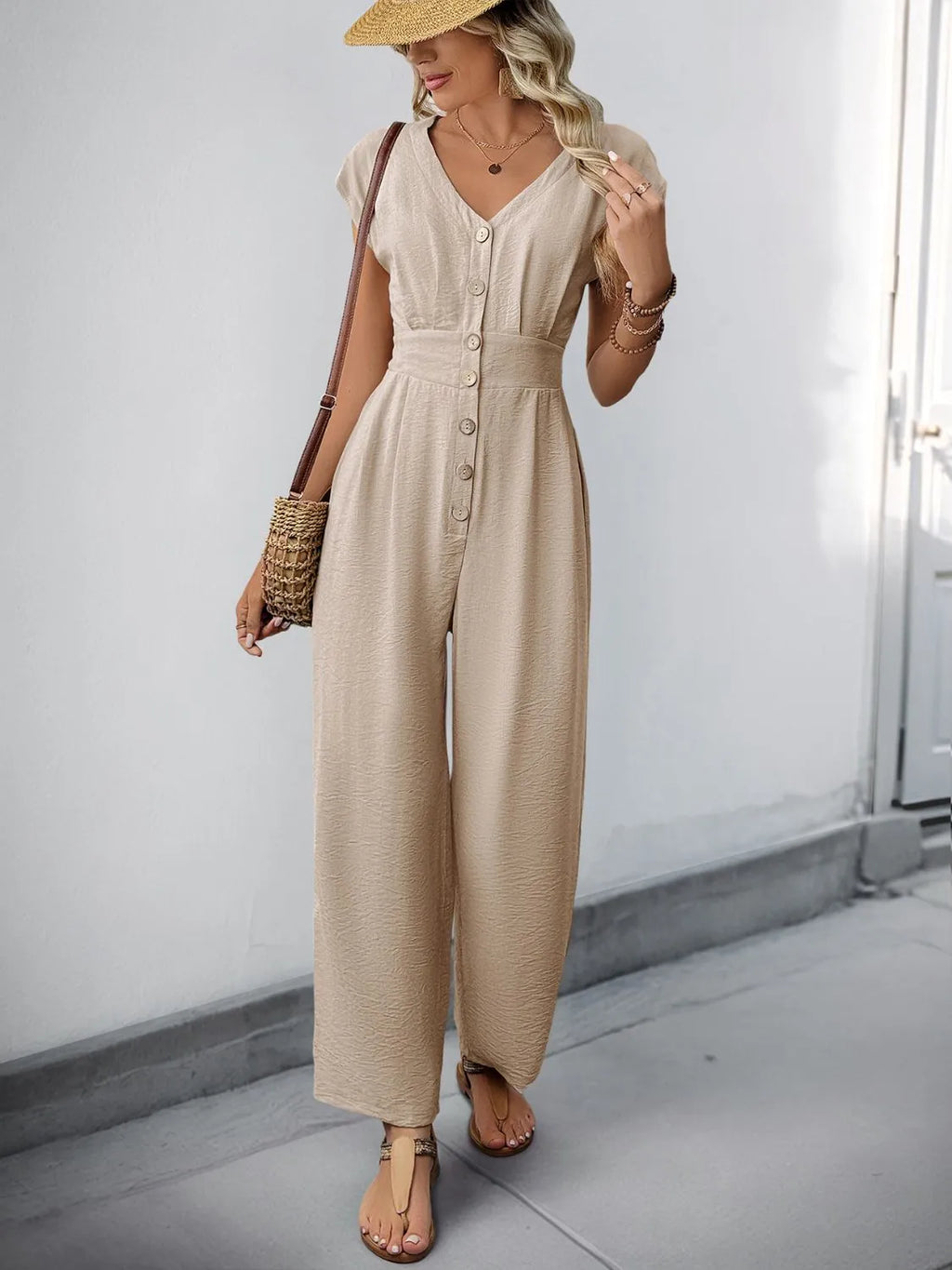 V-Neck Wide Leg Jumpsuit.