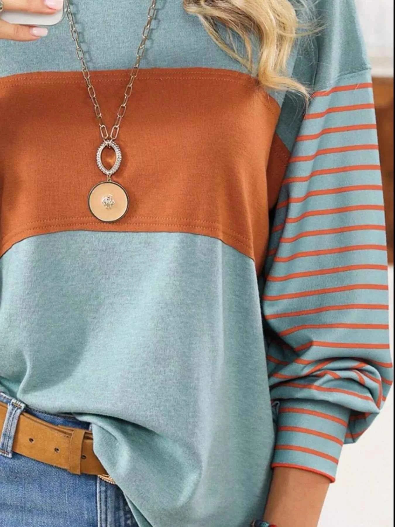 Striped Color Block Long Sleeve T-Shirt