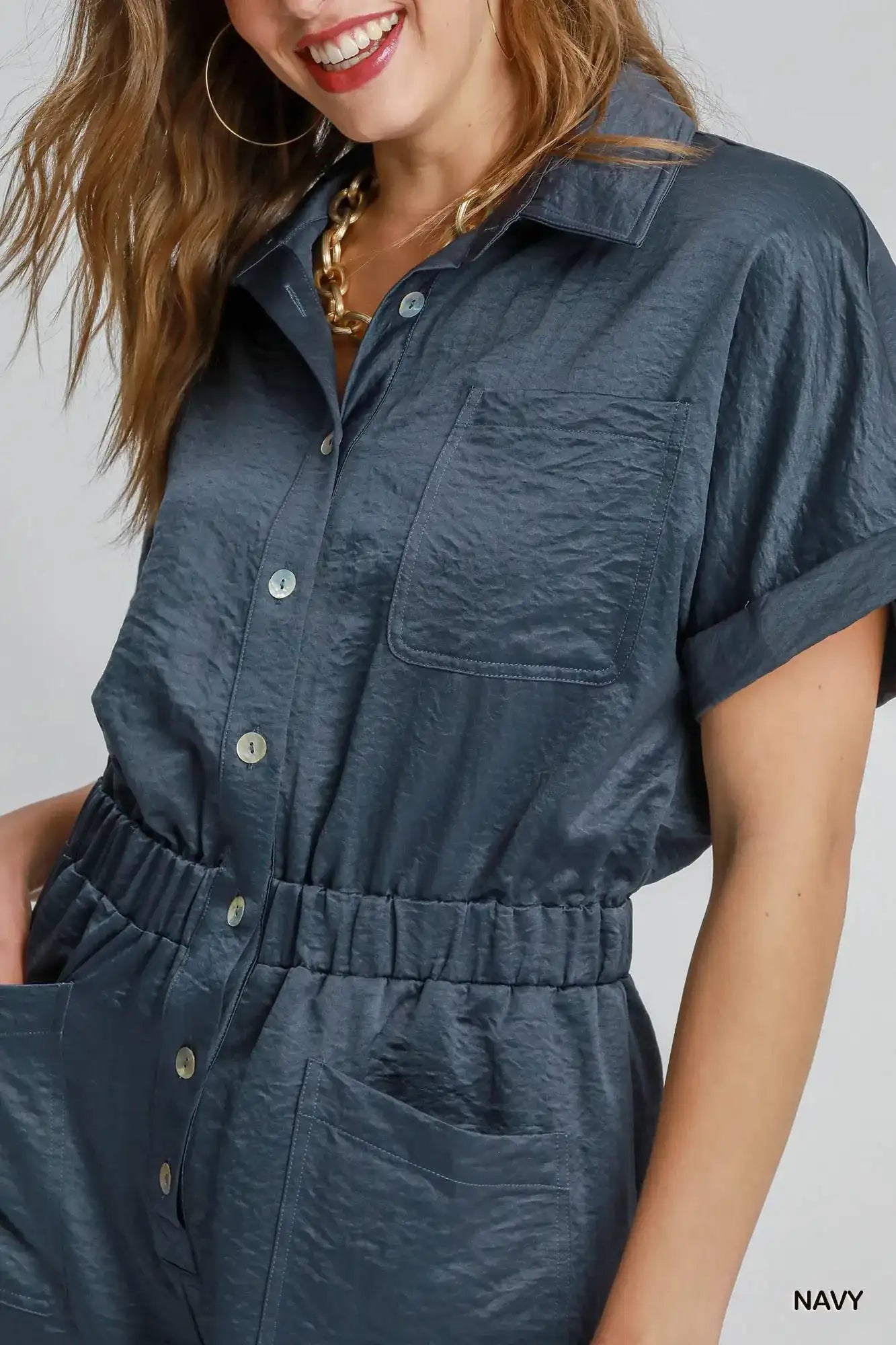 Umgee Button Down Charmeuse Romper.