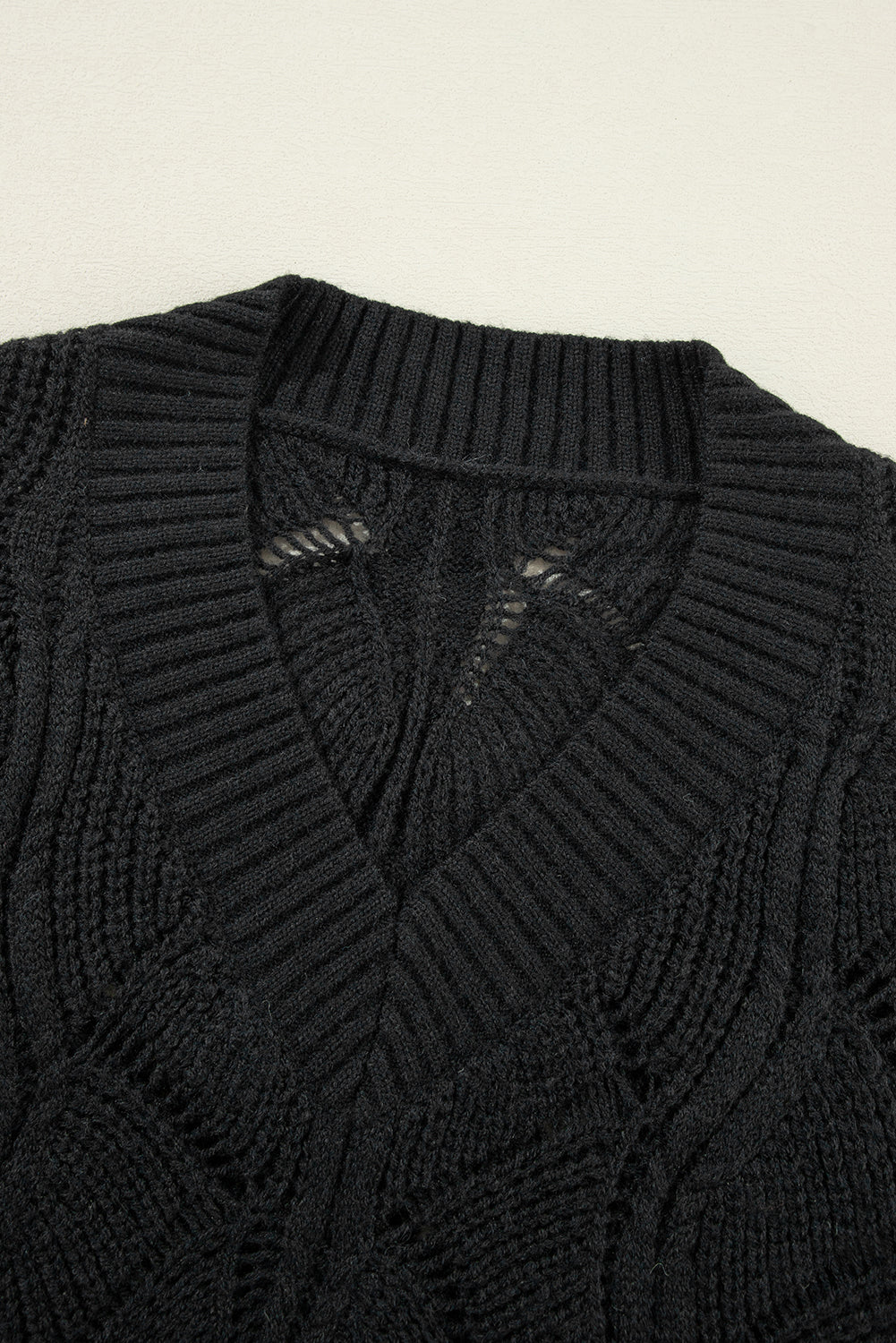 Black Hollow Out Knit V Neck Drop Shoulder Sweater Dear-Lover Dropshipping