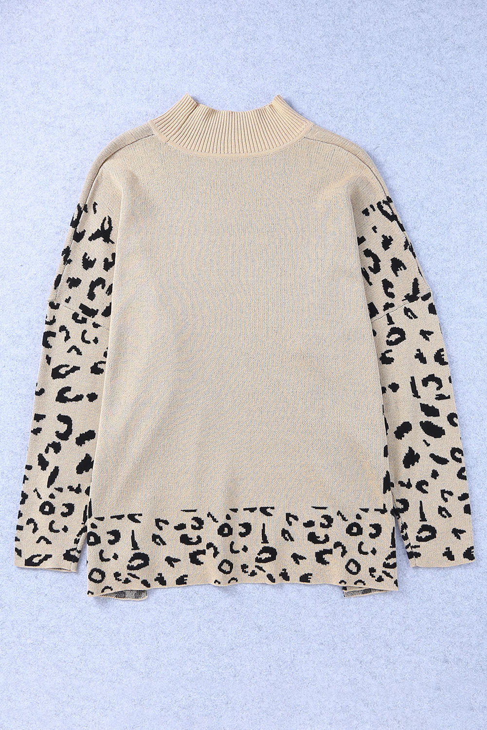 Khaki Leopard High Neck Side Slit Oversized Sweater Dear-Lover Dropshipping