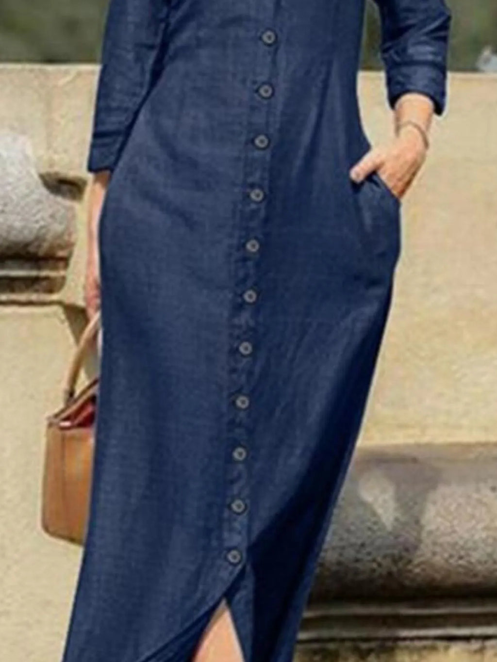 Full Size Button-Down Maxi Denim Dress Plus Size.