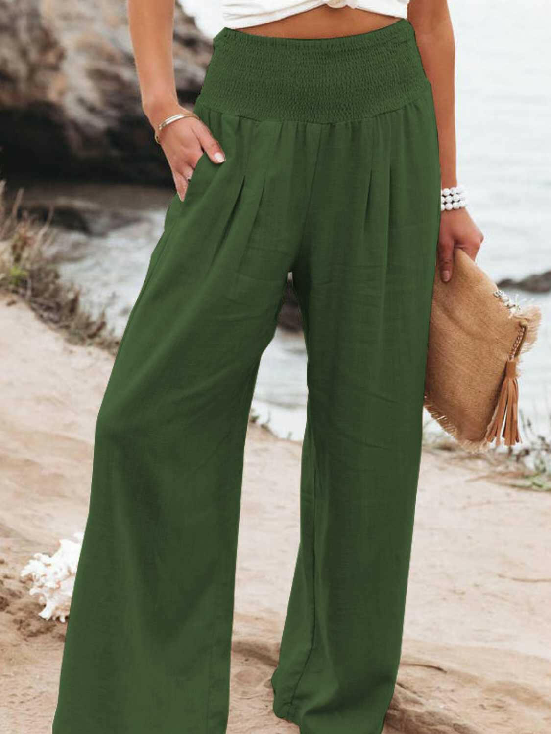 Full Size Smocked Waist Wide Leg Pants.