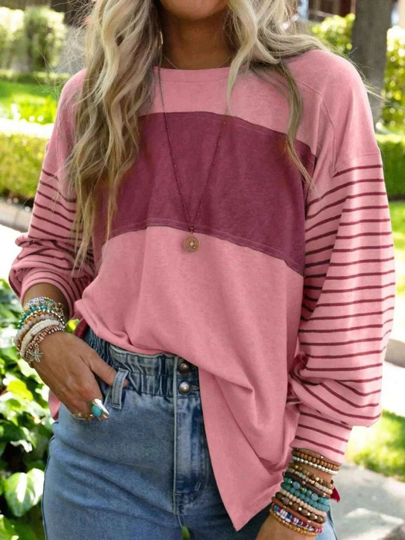 Striped Color Block Long Sleeve T-Shirt