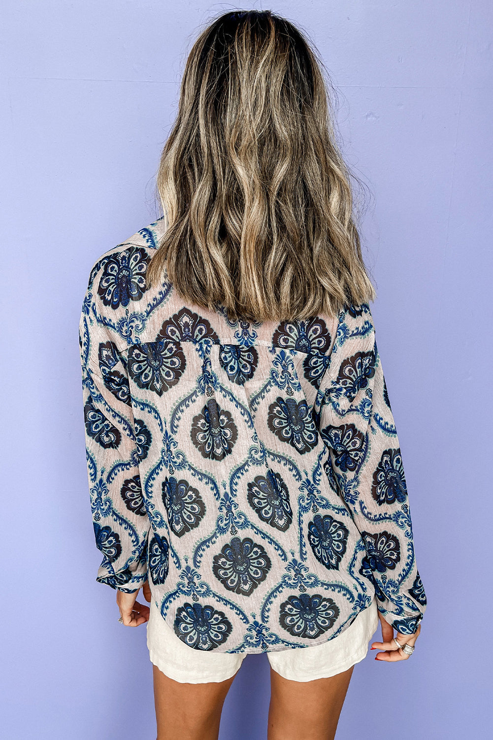 Blue Tribal Pattern Buttoned Front Loose Shirt Dear-Lover Dropshipping