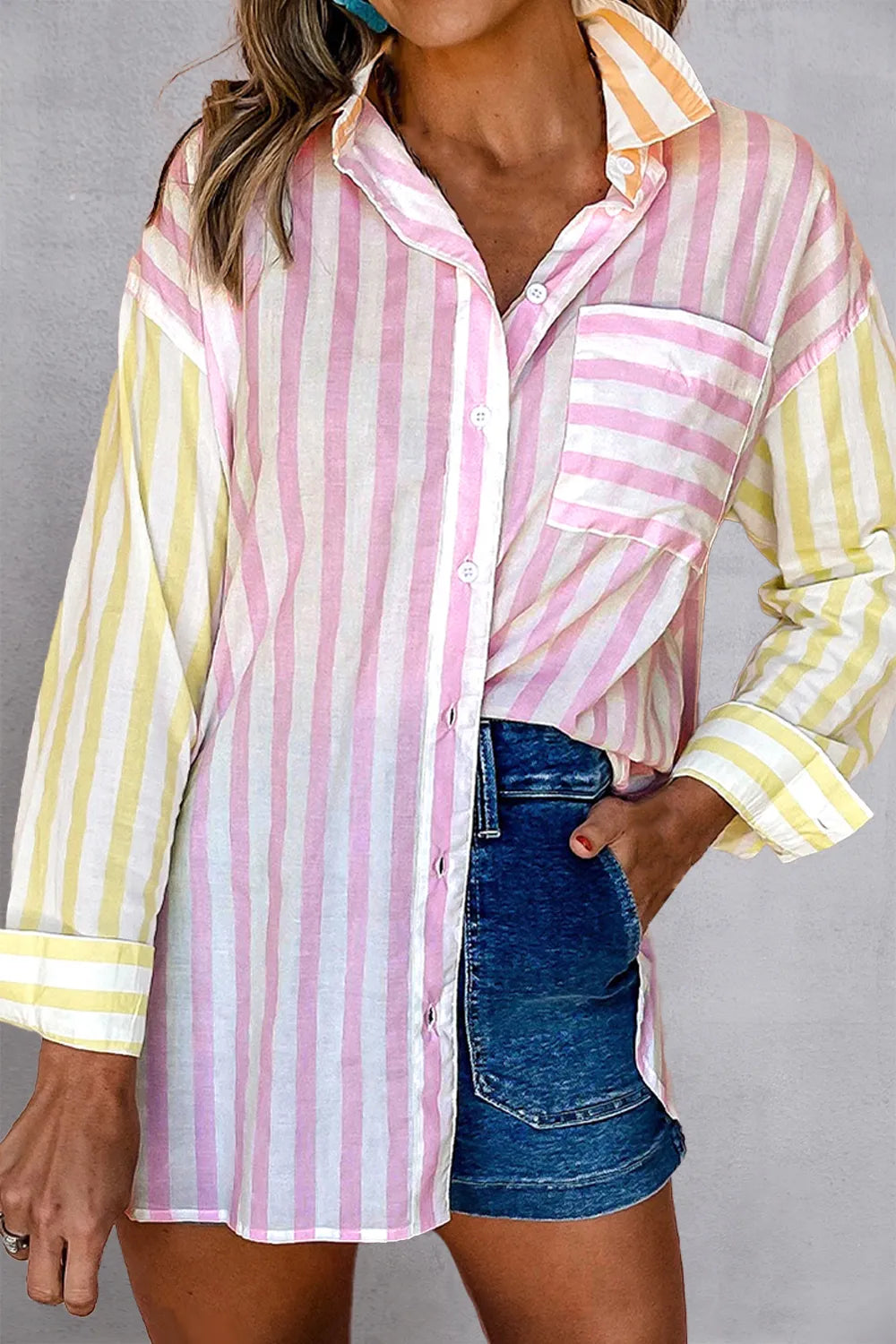Striped Button Up Long Sleeve Shirt.