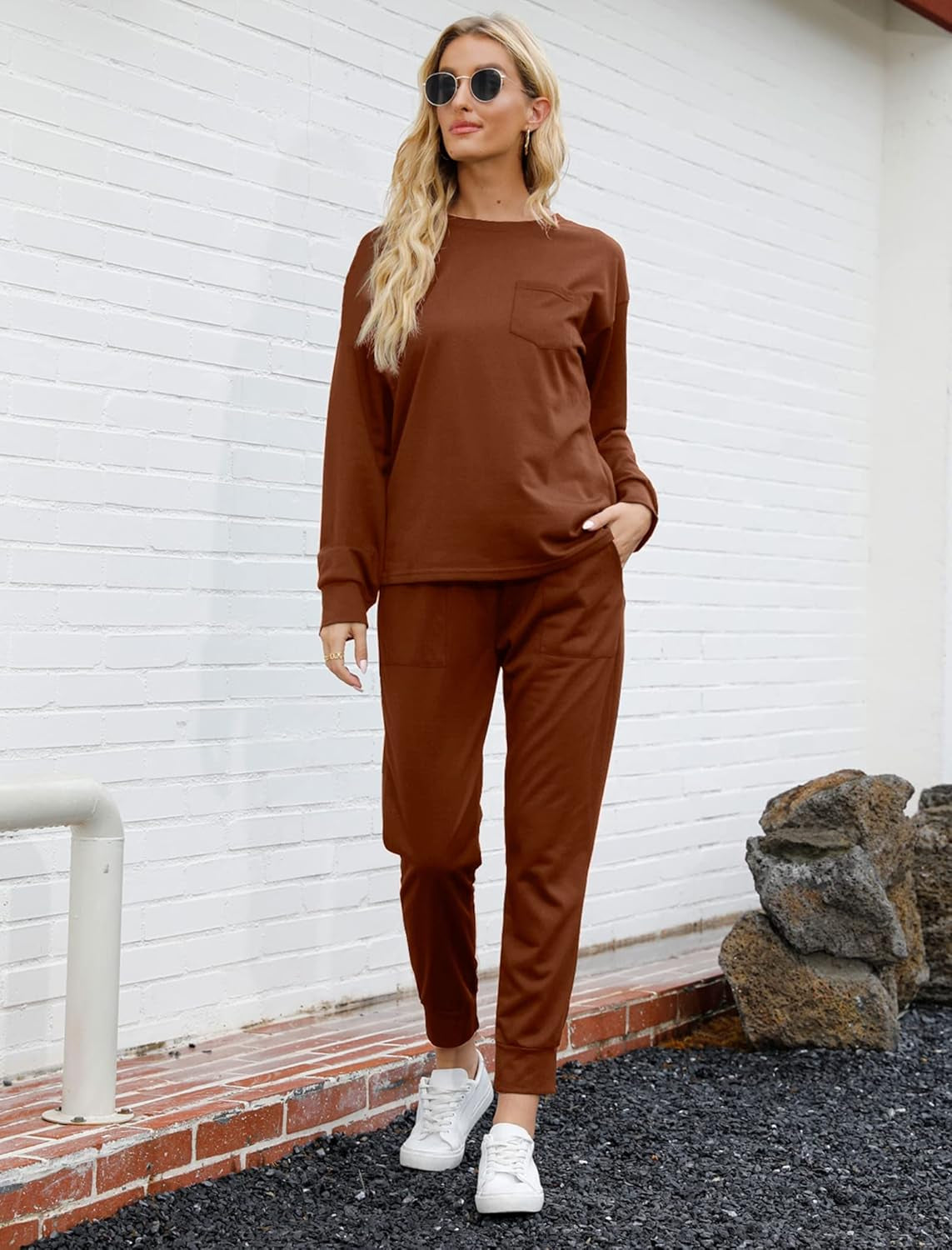 Bofell Lounge Sets for Women Two Piece Travel Outfits Sweatsuits 2 Piece Fashion 2024 Trendy Pajamas
