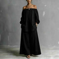 Off-shoulder Womens Cotton And Linen Wide-leg Pants Set