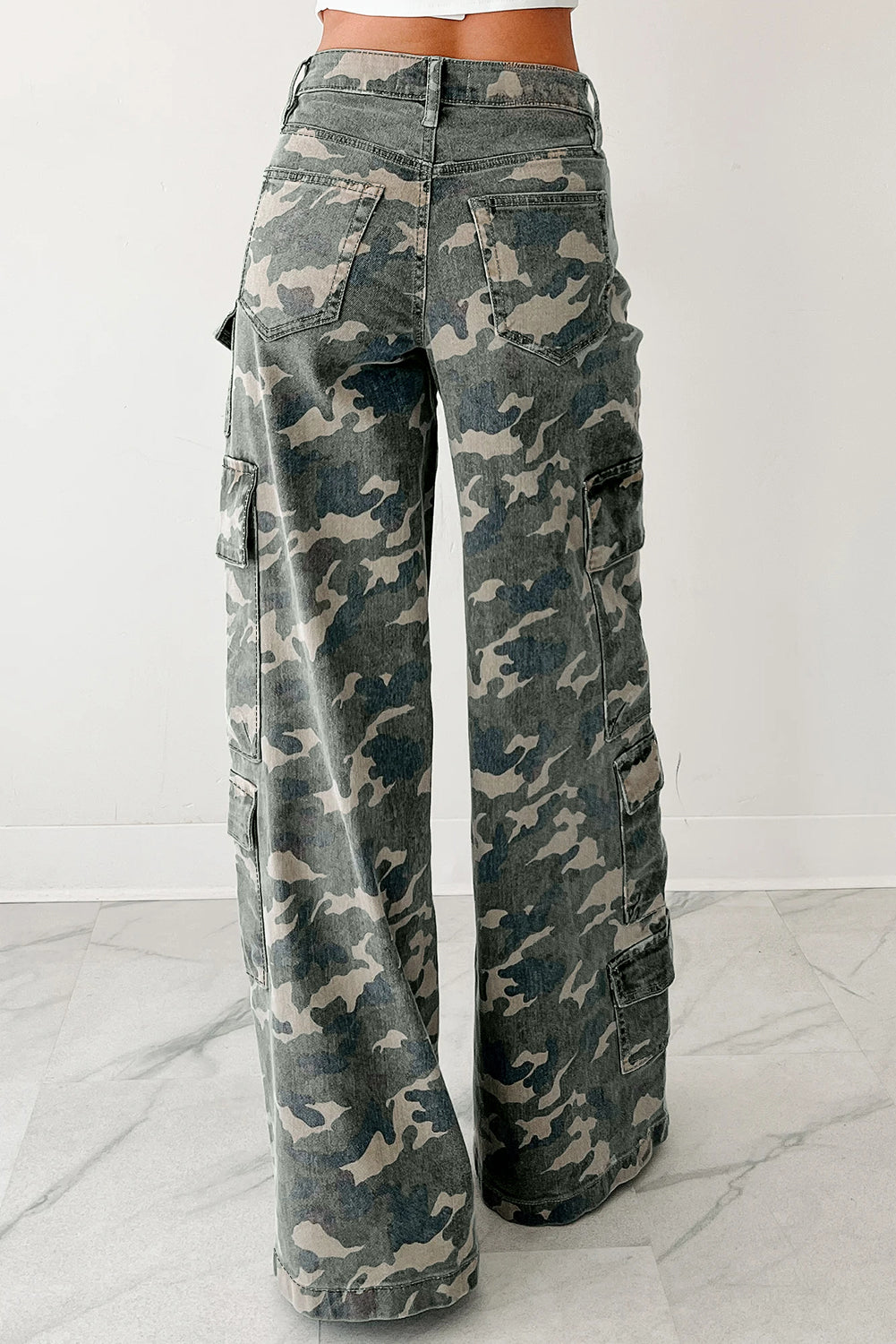 Green Camo Denim Cargo Wide Leg Pants Dear-Lover Dropshipping