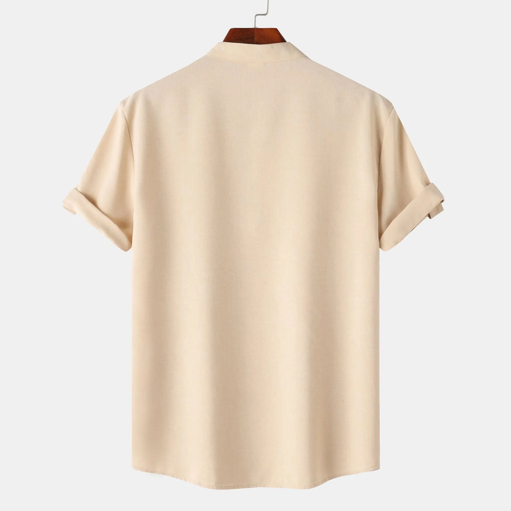 Men's Stand Collar Short Sleeve Henley Shirt.