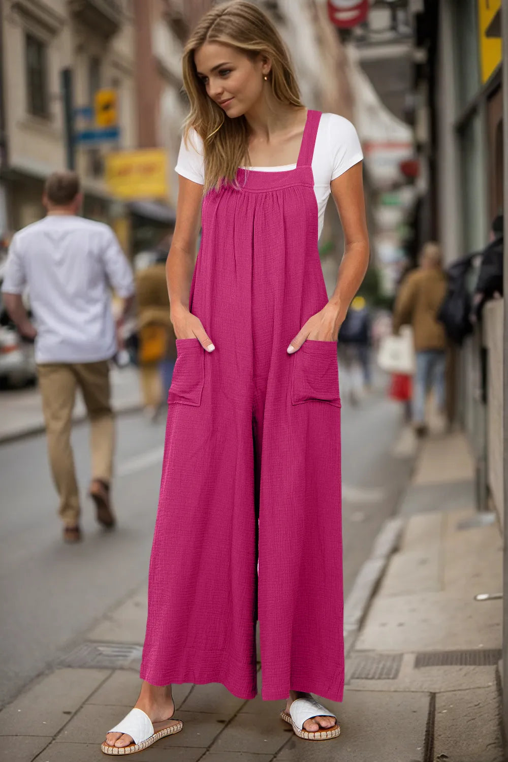 Double Take Full Size Wide Leg Overalls with Pockets - CHIC TB