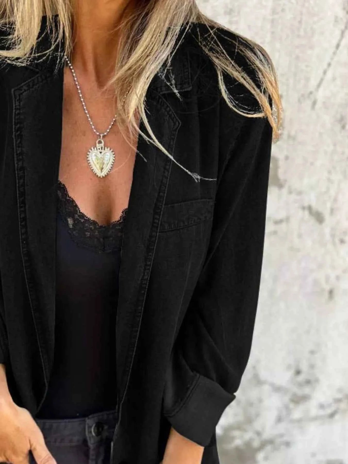 Full Size Button Down Denim Blazer Plus Size