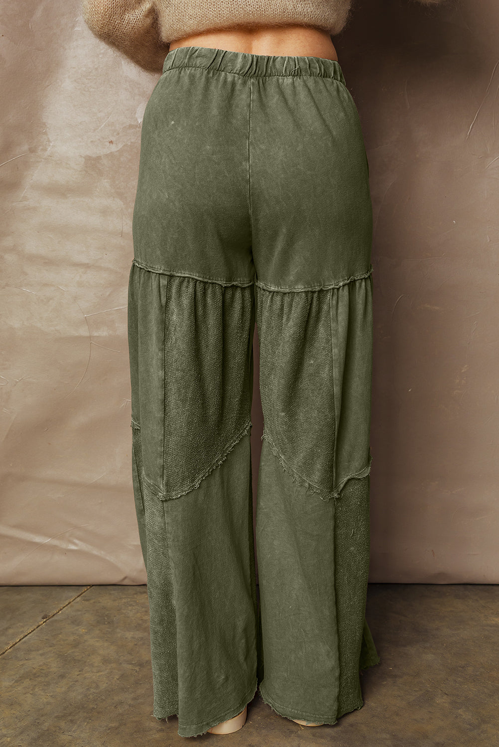 Vineyard Green Mineral Wash Tiered Wide Leg Patchwork Drawstring Pants Dear-Lover Dropshipping
