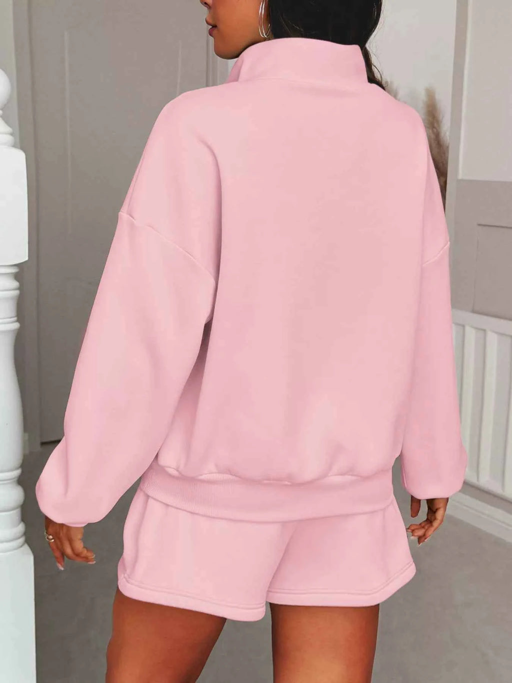 Casual Dropped Shoulder Sweatshirt and Shorts Set