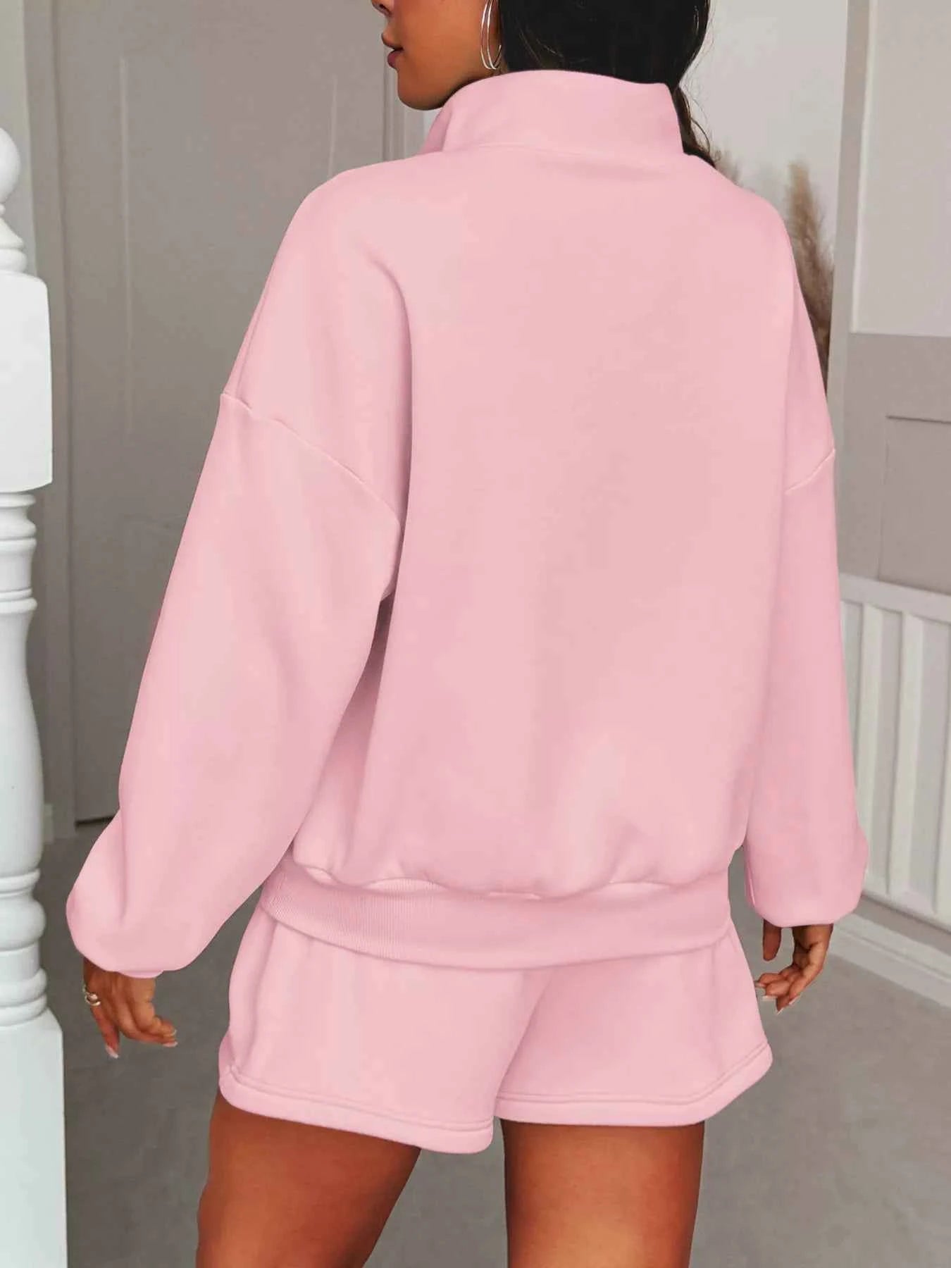 Casual Dropped Shoulder Sweatshirt and Shorts Set