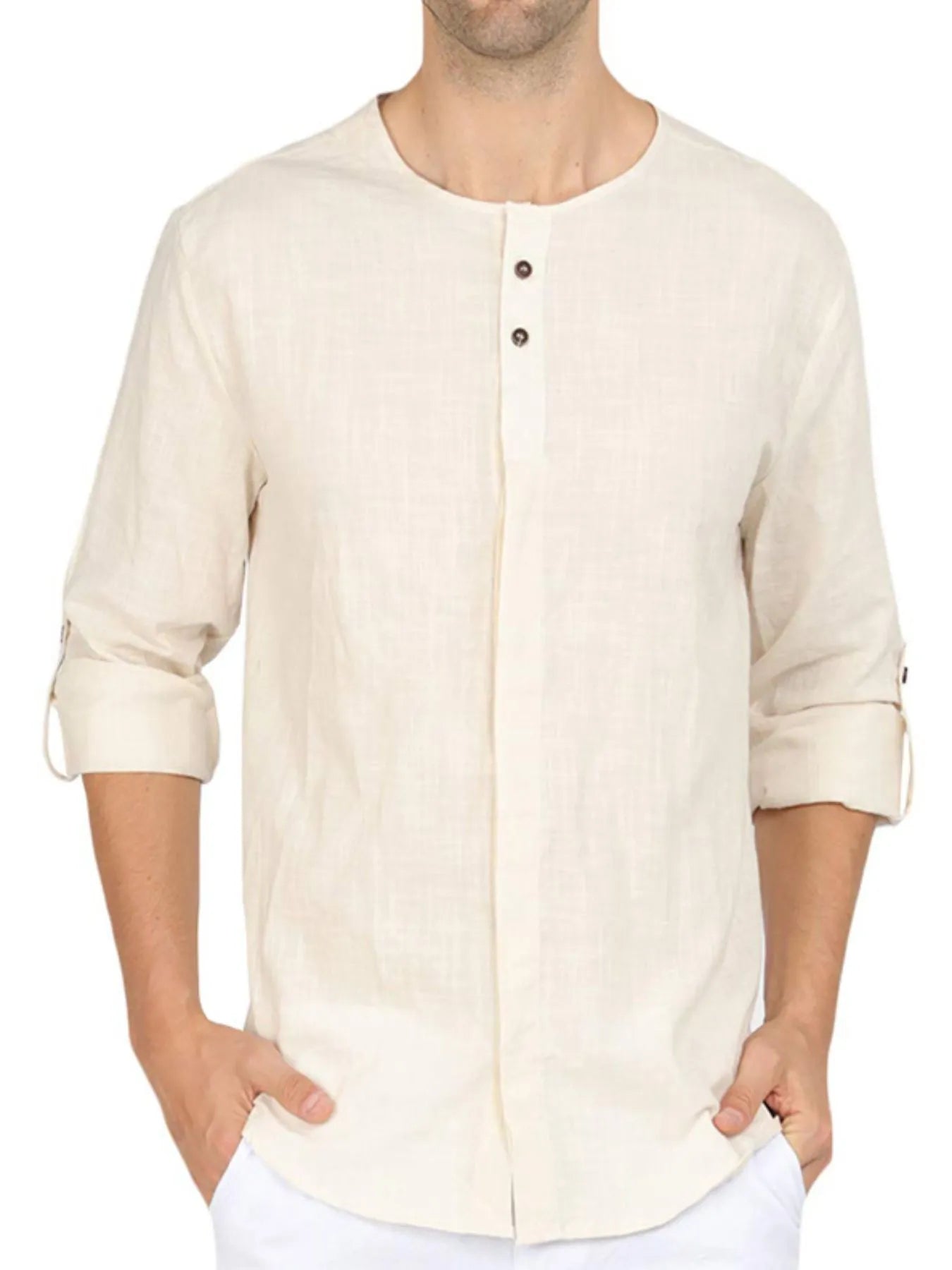 Elegant Roll-Up Sleeve Linen Blend Polo Shirt for men.