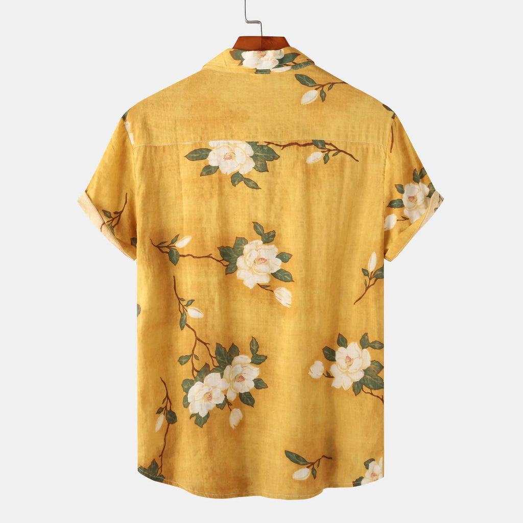 Men's Plus Size Floral Print Short Sleeve Button Down Shirt.
