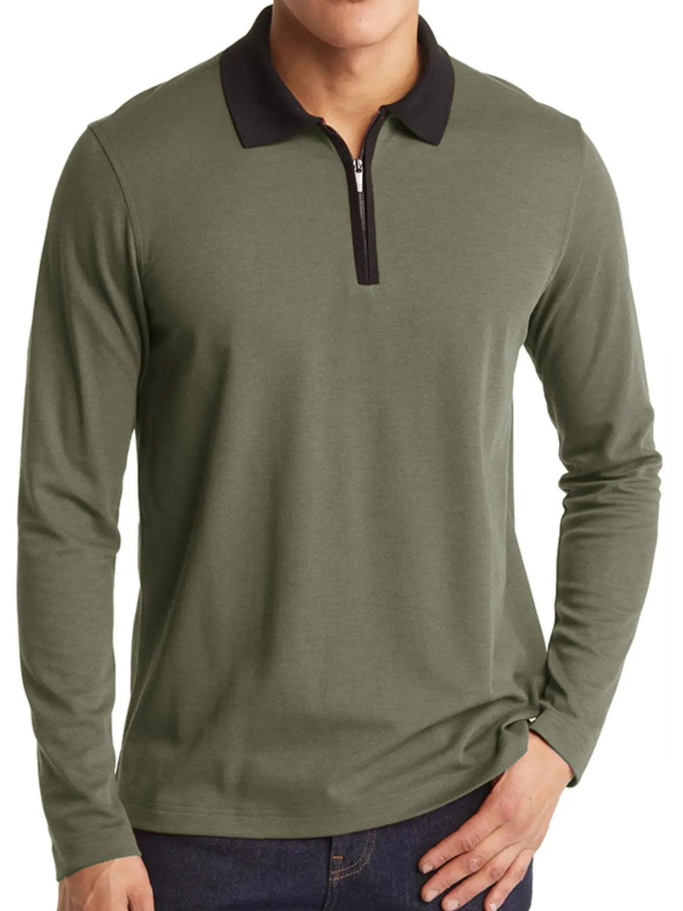 Men's Classic Long Sleeve Contrast Collar Polo Shirt.
