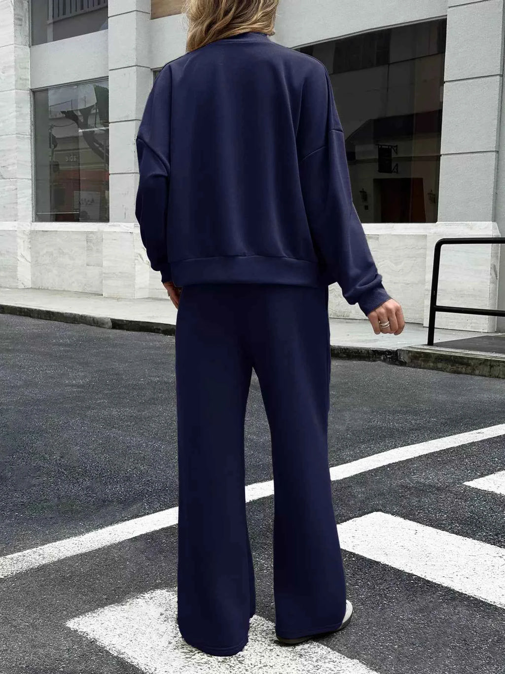 Zip Up Drop Shoulder Top and Pants Set