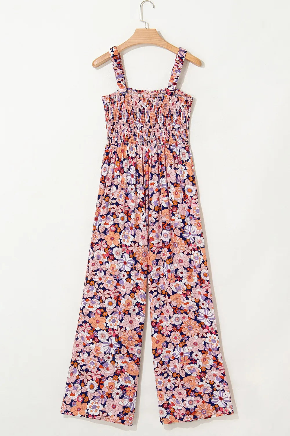Floral Print Smocked High Waist Square Neck Jumpsuit.