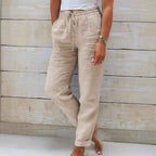 Solid Color Cotton Linen Wide Leg Pants High Waist Loose Fit Casual Trousers