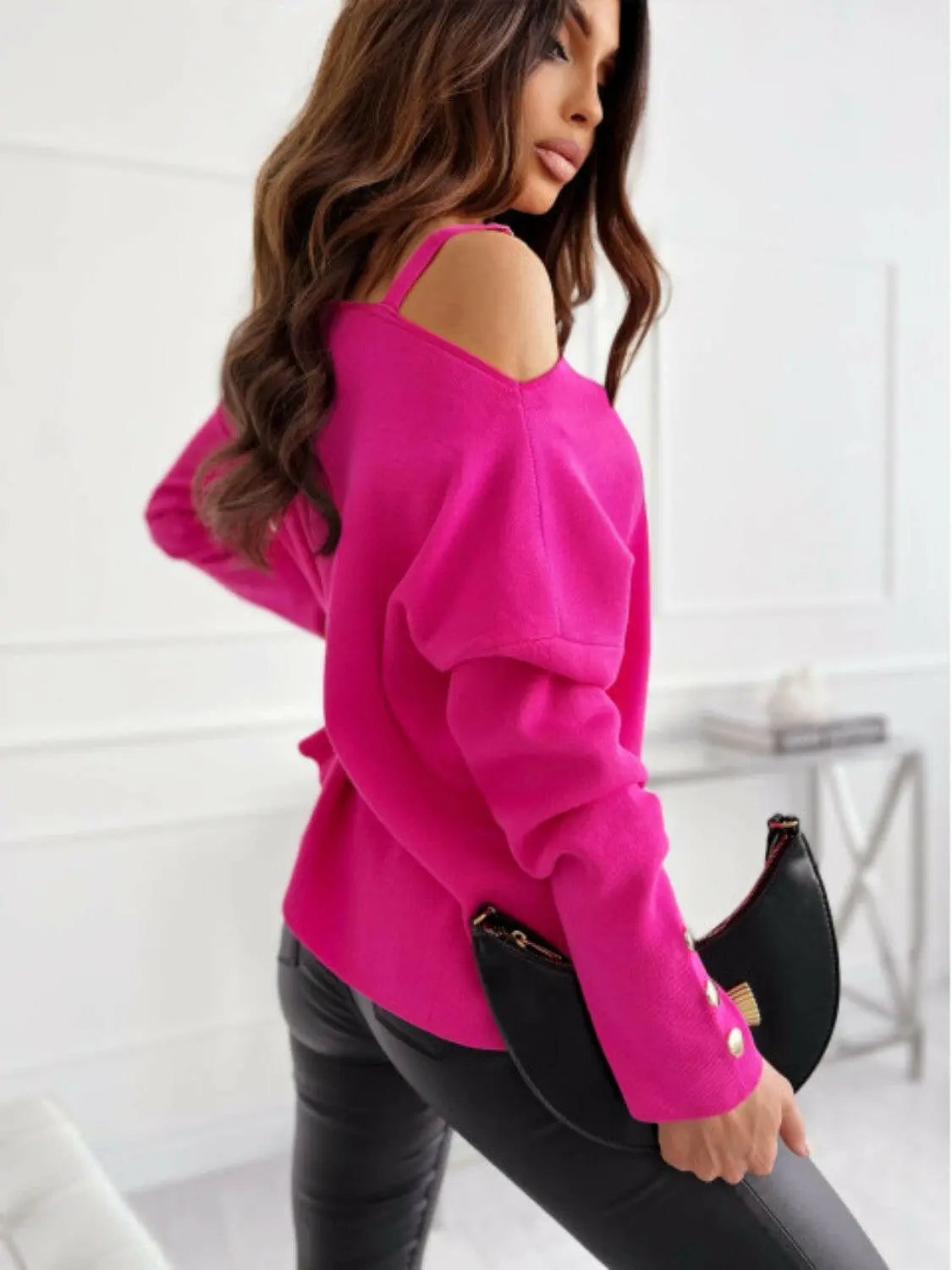 Asymmetrical Neck Buttoned Top.