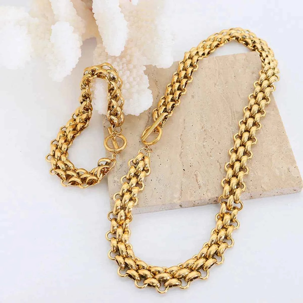 Gold Chain Link Jewelry Set with Necklace and Bracelet