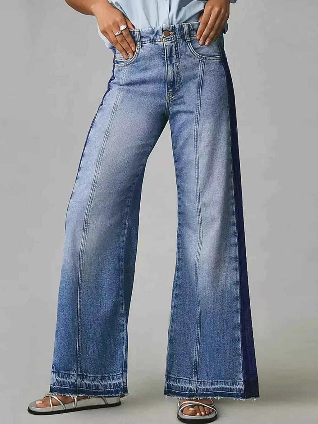 Two-Tone Wide Leg Jeans