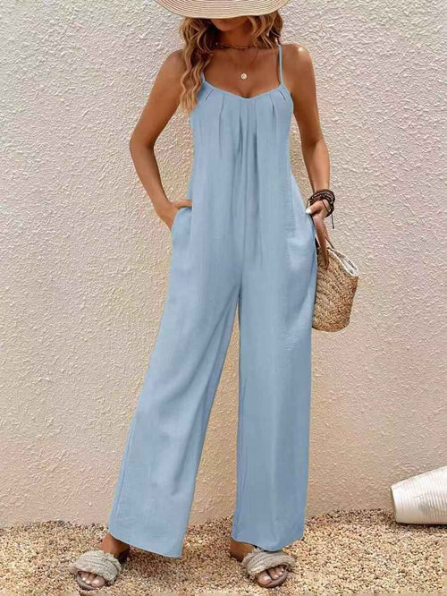 Adjustable-strap Jumpsuit Vacation Style Solid Color Elegant