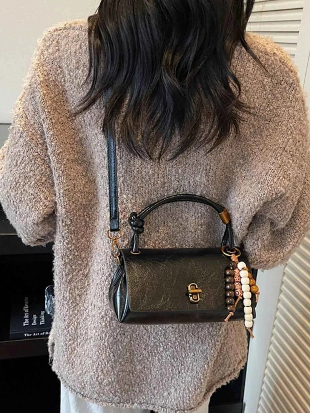 Leather Crossbody Bag with Bead Charm