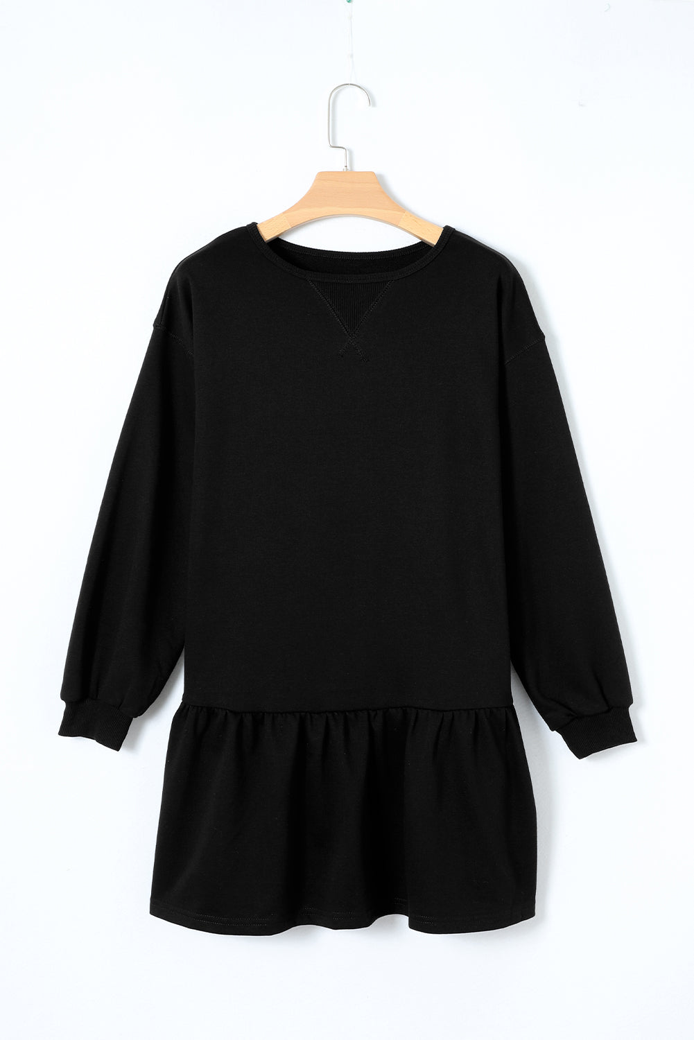 Black Solid Color Puff Sleeve Ruffle Hem Mini Dress Dear-Lover Dropshipping