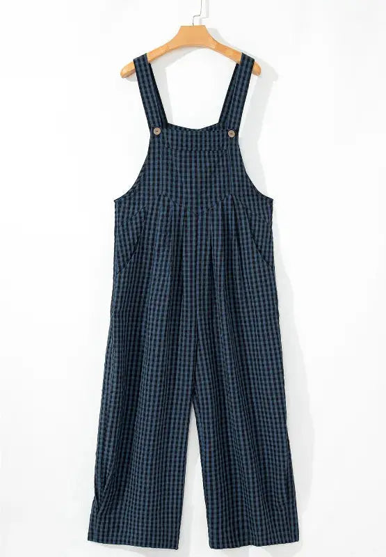 Plaid Wide Strap Wide Leg Overalls.