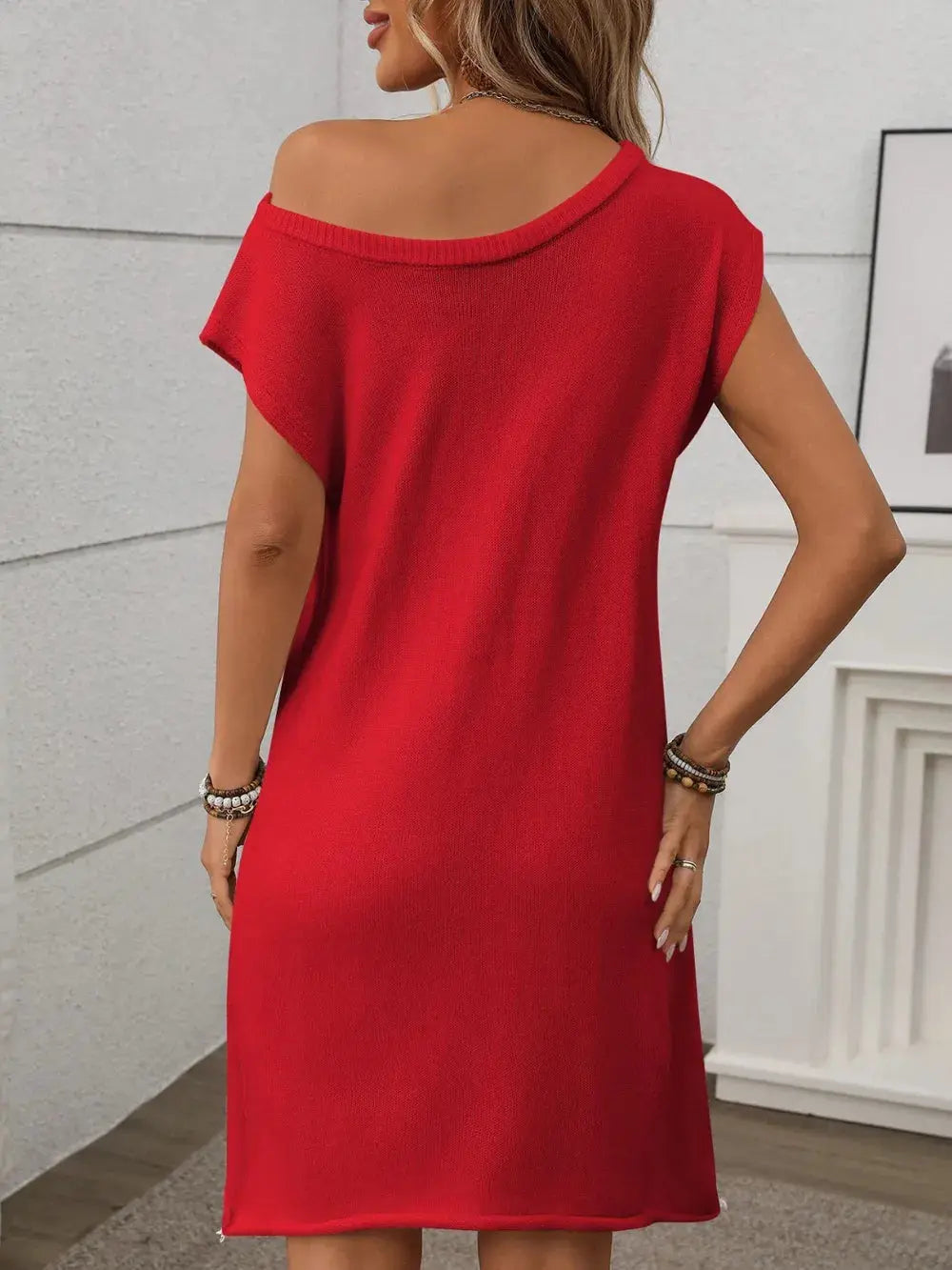 One Shoulder Mini Sweater Dress.