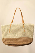 BEACH Straw Braided Beach Tote Bag.