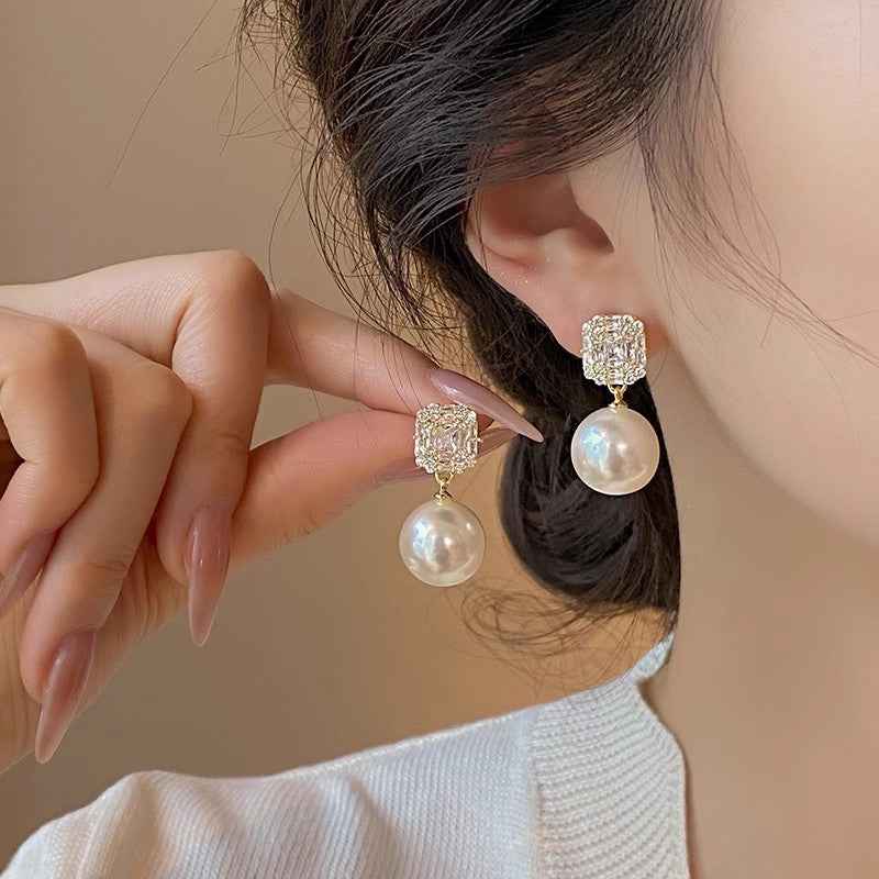 High End S925 Silver Pearl Stud Earrings Female Elegant Temperament Minimalist Fashion Jewelry