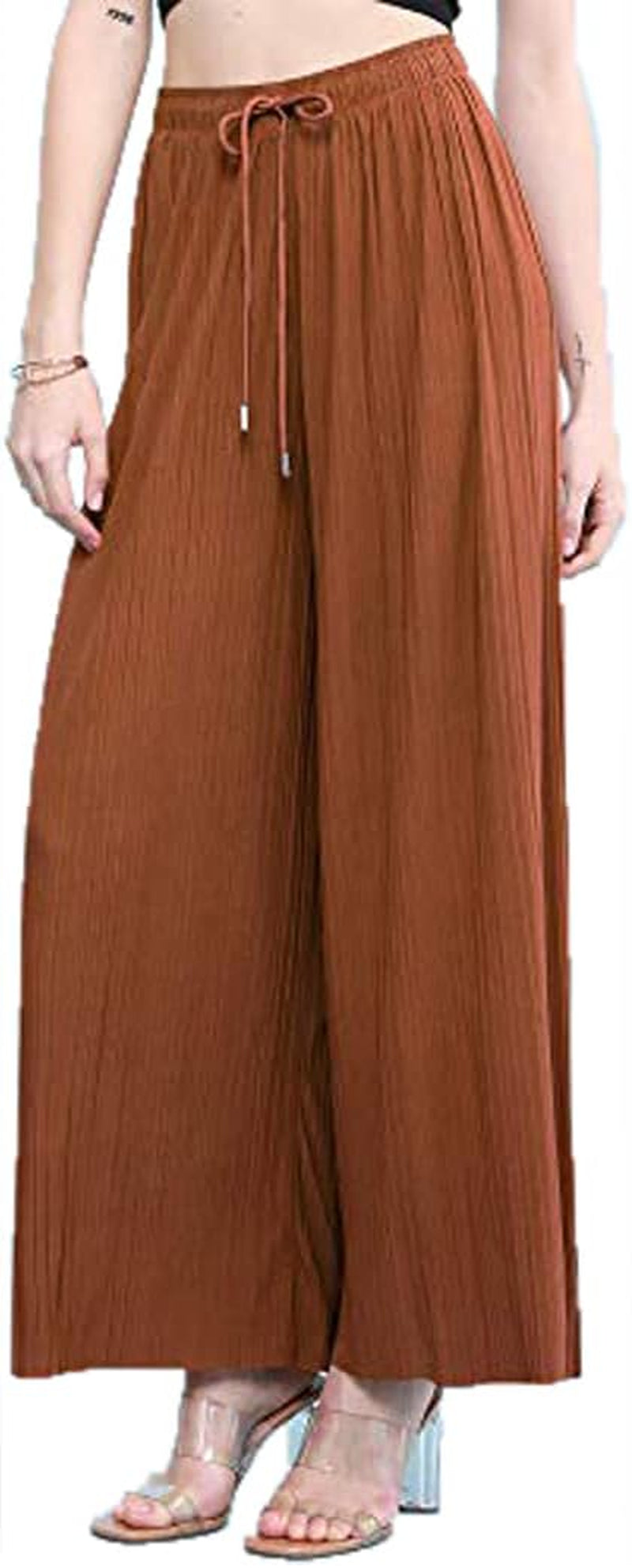 Made by Johnny Women'S Pleated Wide Leg Palazzo Pants with Drawstring