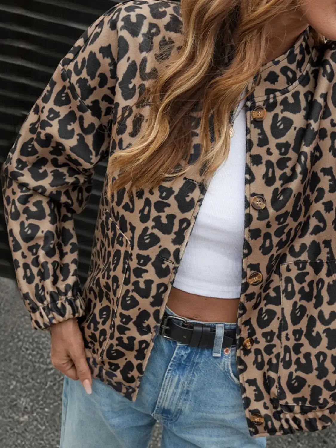 Leopard Print Casual Button Up Jacket.