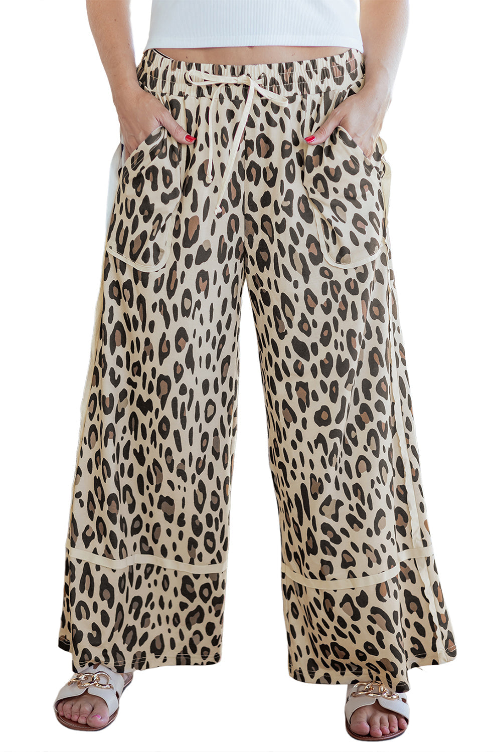 Khaki Leopard Wide Leg Cropped Pants Dear-Lover Dropshipping