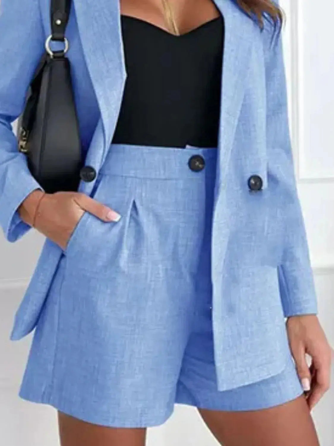 One Button Lapel Collar Blazer and Shorts Set WOMEN - CHIC TB