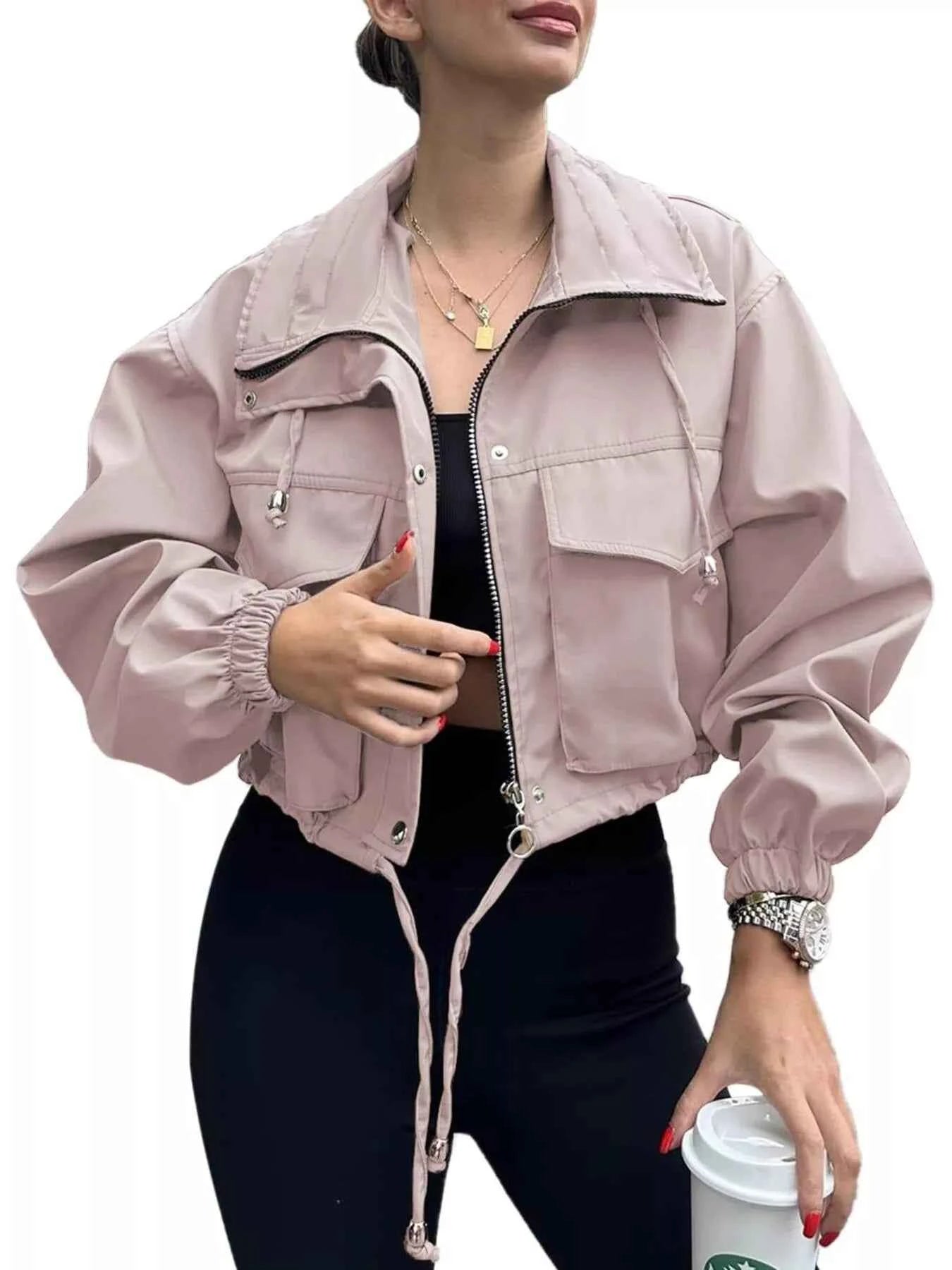 Drawstring Hem Zip Up Jacket