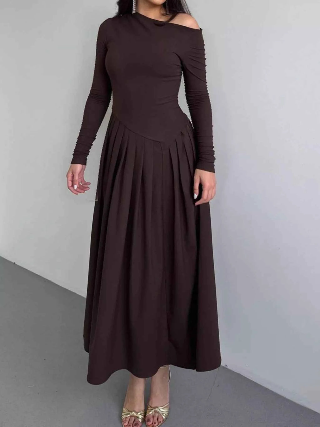 Ruched One Shoulder Long Sleeve Dress