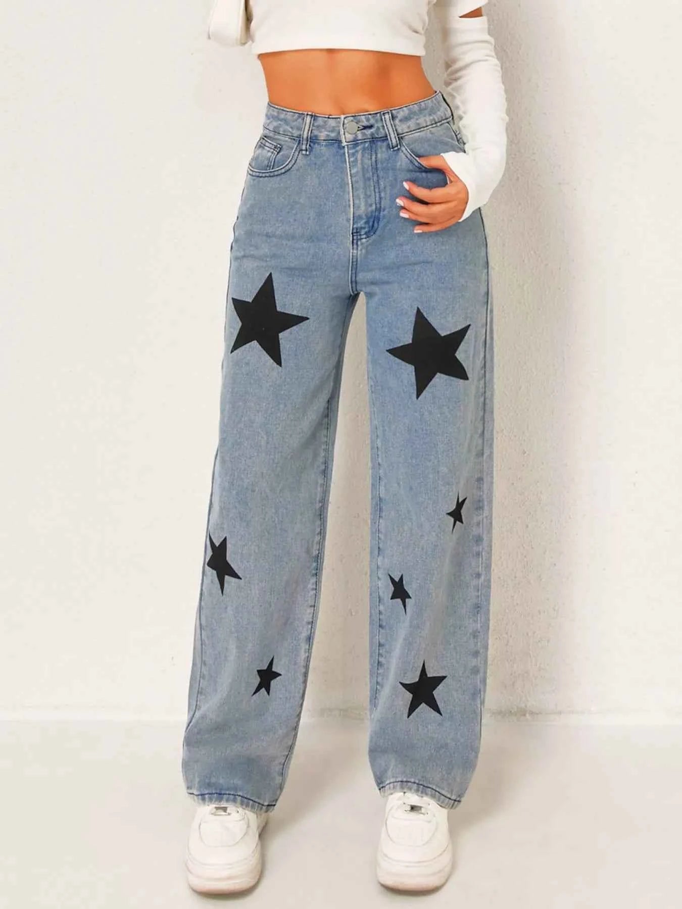 Star High Waist Wide Leg Jeans