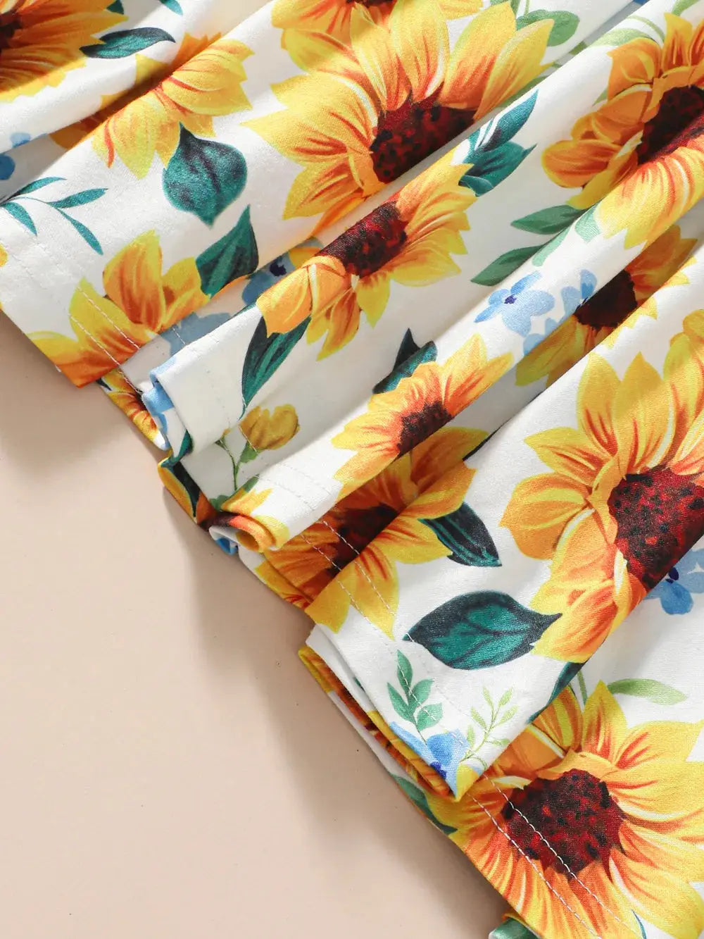 Kids Sunflower Print Round Neck Long Sleeve Dress.