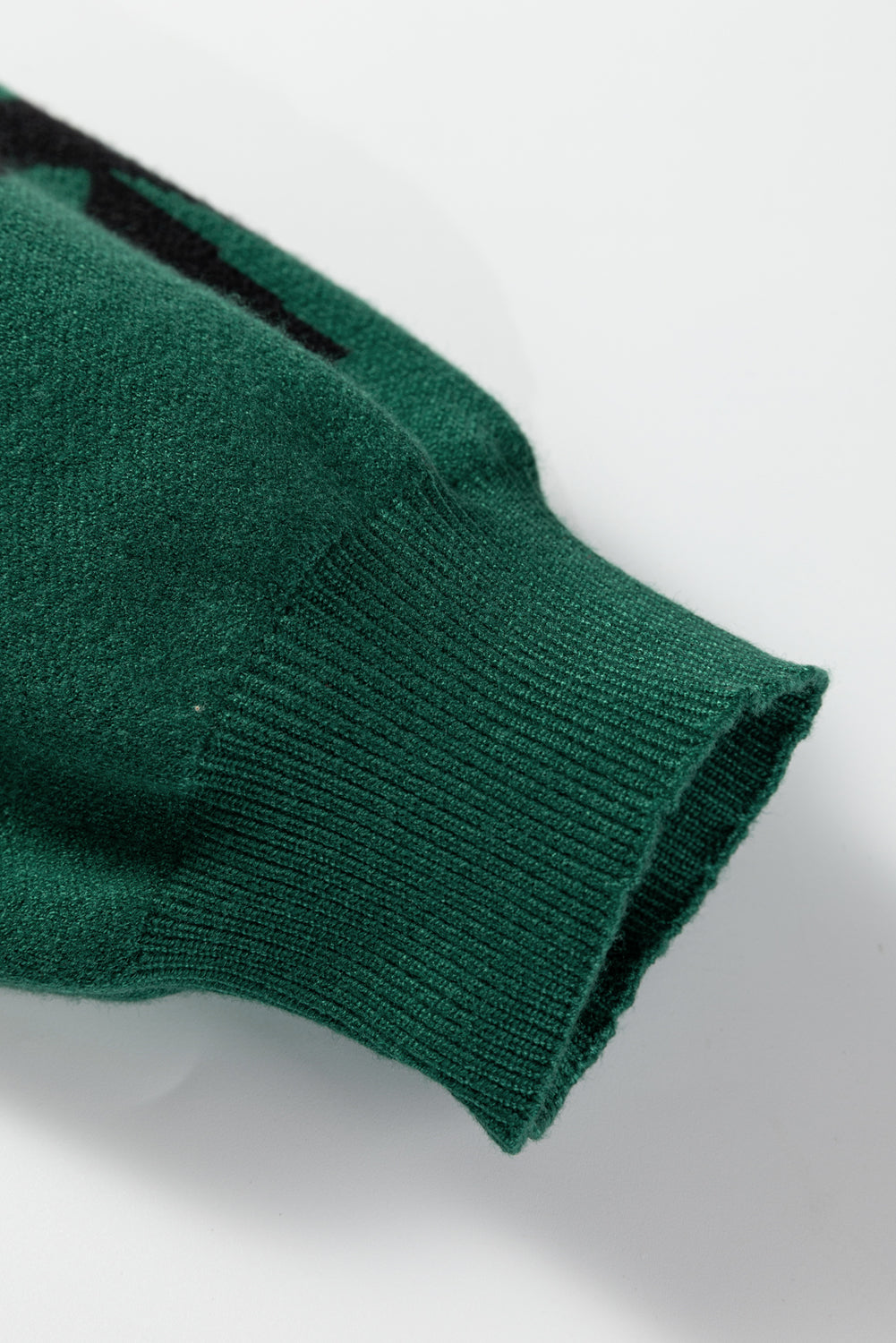 Blackish Green Pearl Embellished Bow Pattern Loose Sweater