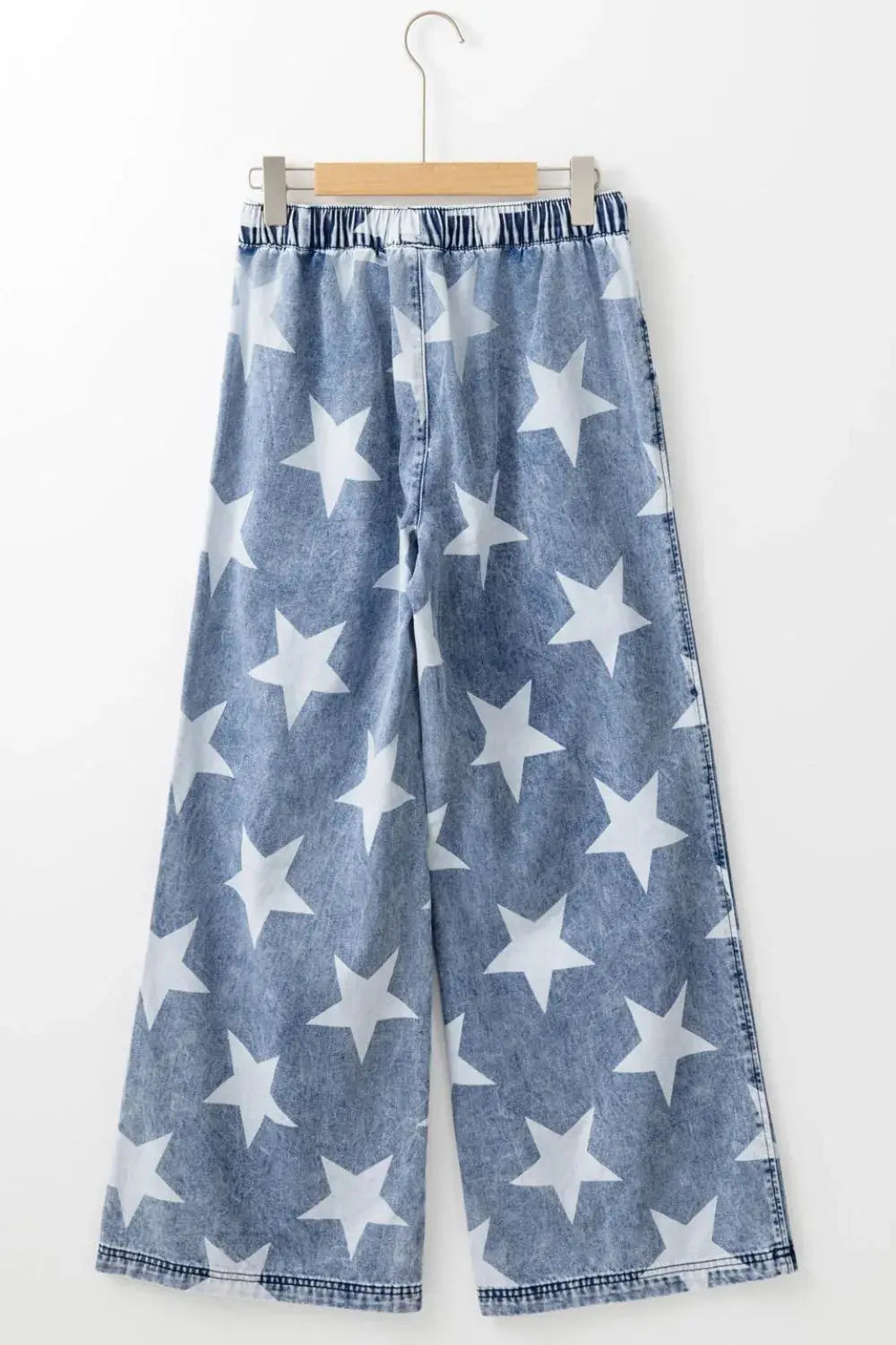 Star Print Washed Drawstring High Waist Wide Leg Jeans.
