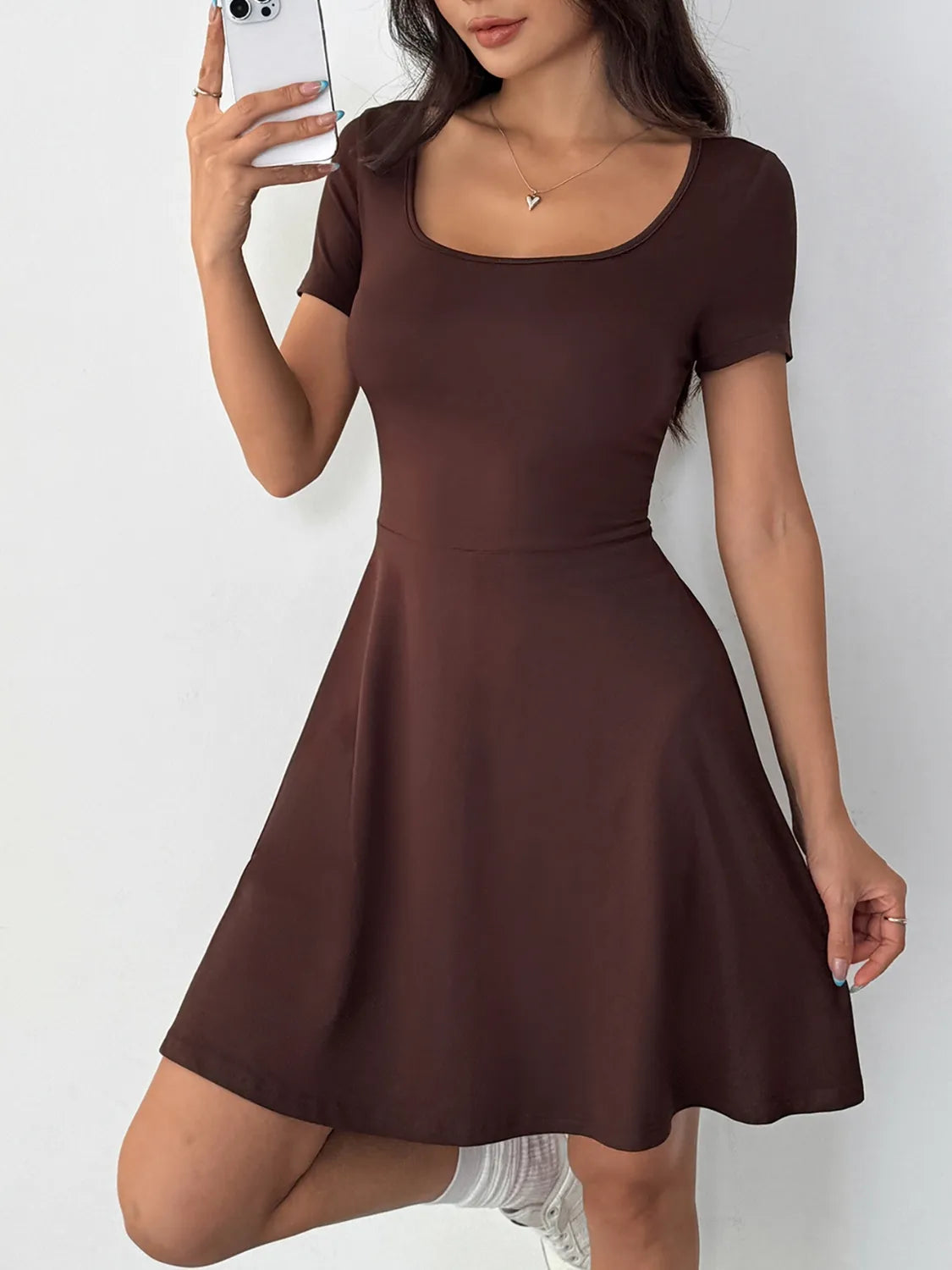 Scoop Neck Short Sleeve Mini Tee Dress with Shorts.