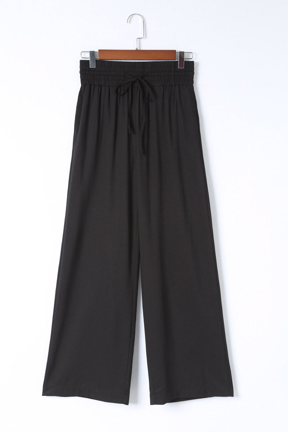 Black Drawstring Elastic Waist Casual Wide Leg Pants Dear-Lover Dropshipping