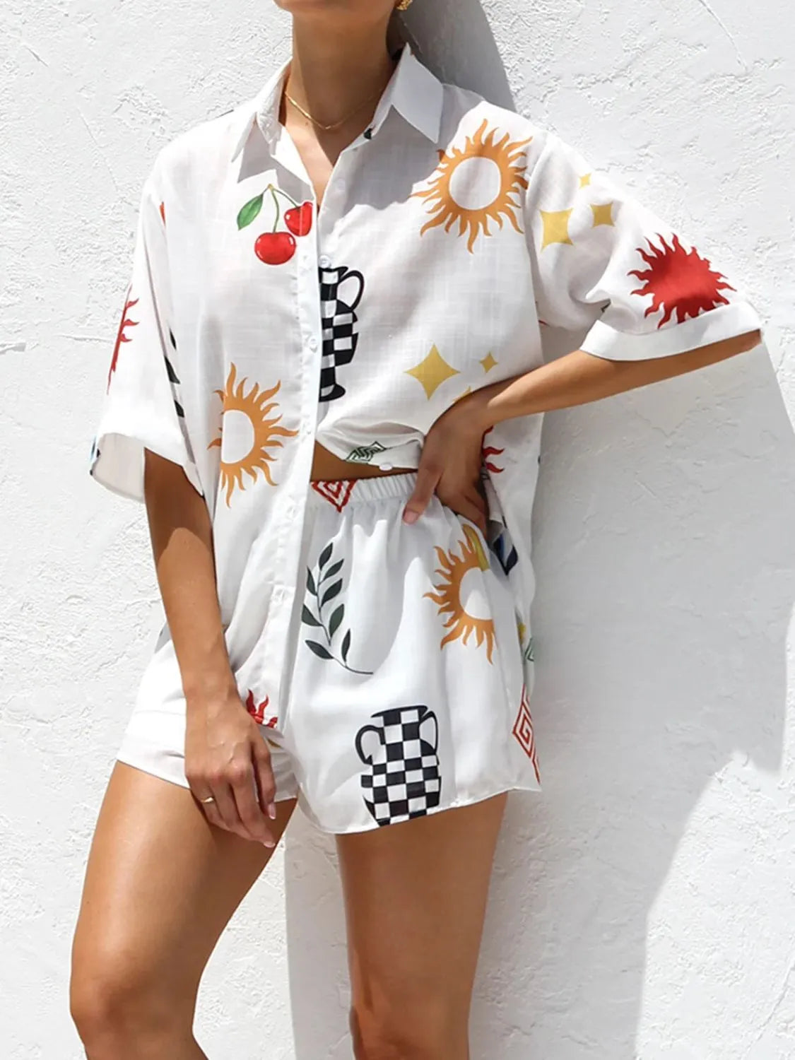 Button Up Top and Shorts Set WOMEN - CHIC TB