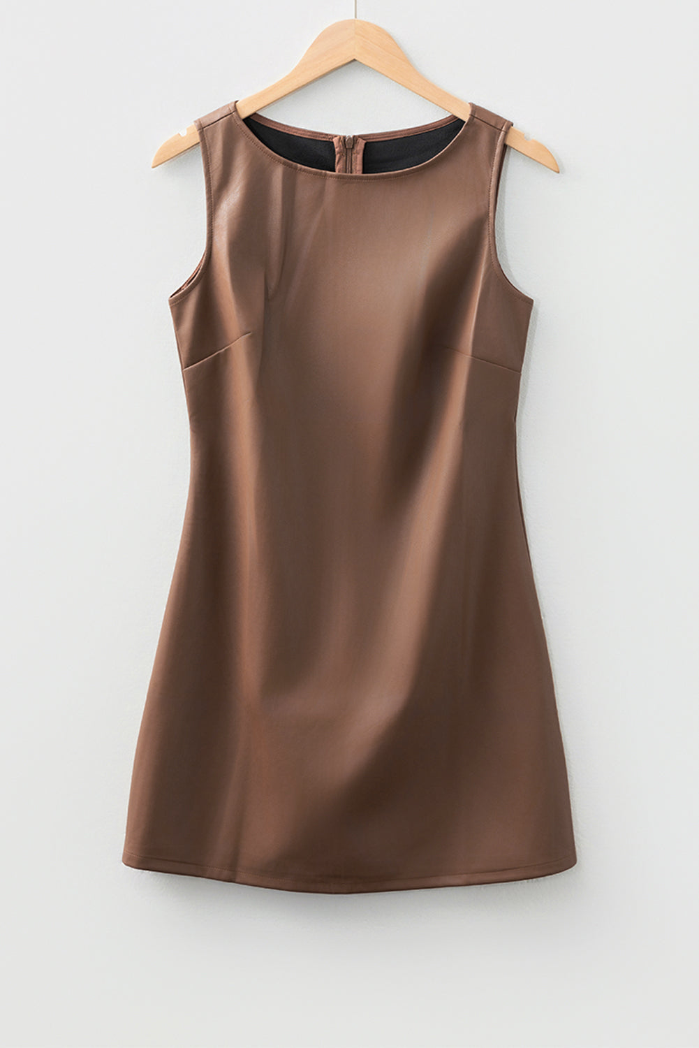 Coffee Vegan Leather Sleeveless Mini Dress Dear-Lover Dropshipping