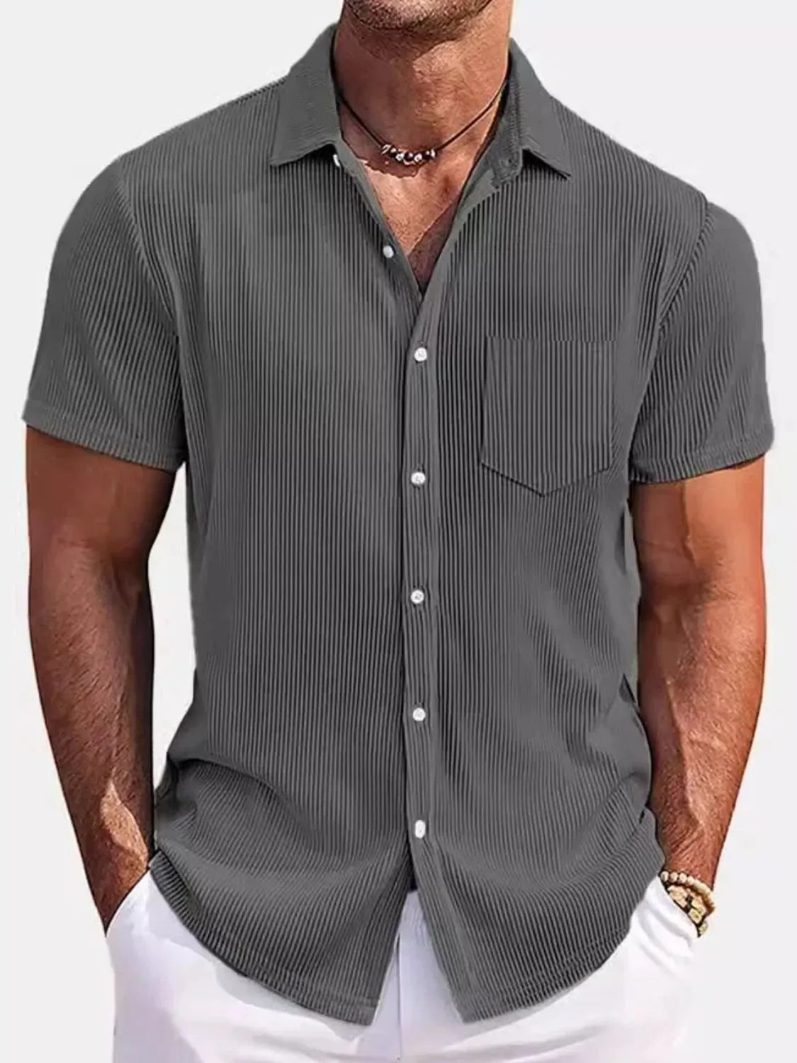 Men's Full Size Classic Short Sleeve Corduroy Button Down Shirt Plus Size.